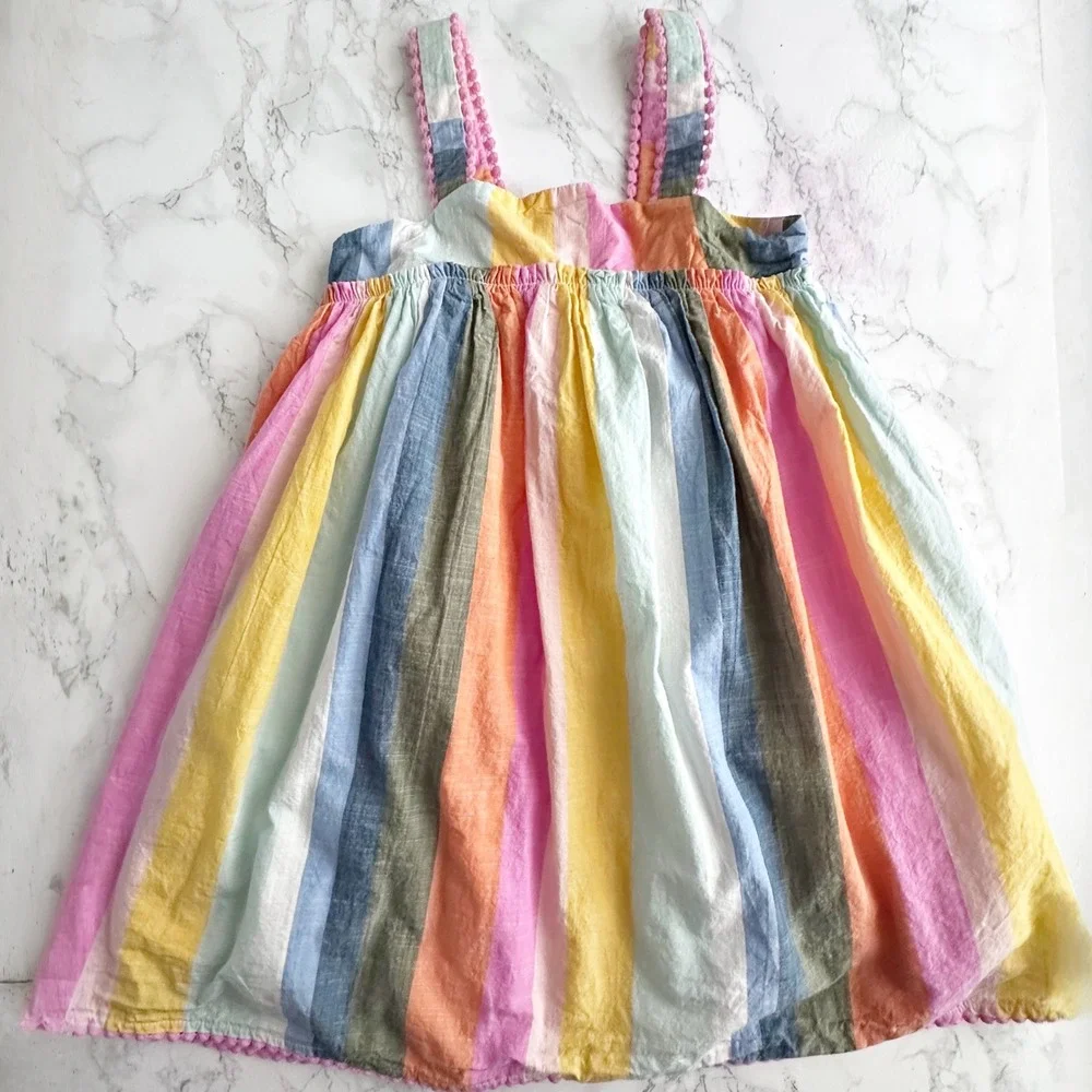 Tahari Cotton Sleeveless Striped Multi Color Dress Fits Girls Size 4